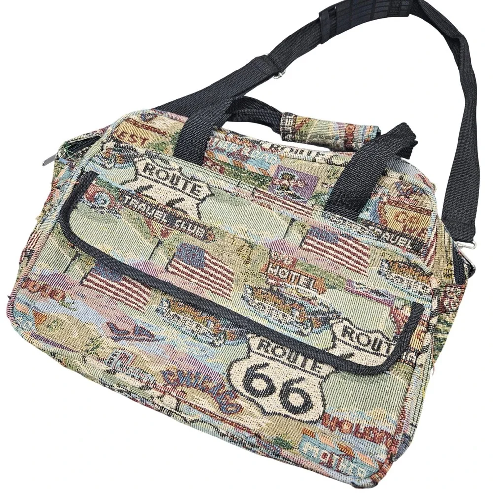 Route 66 Tapestry Woven Messenger Bag Americana‎ Road Trip Travel Retro Y2K